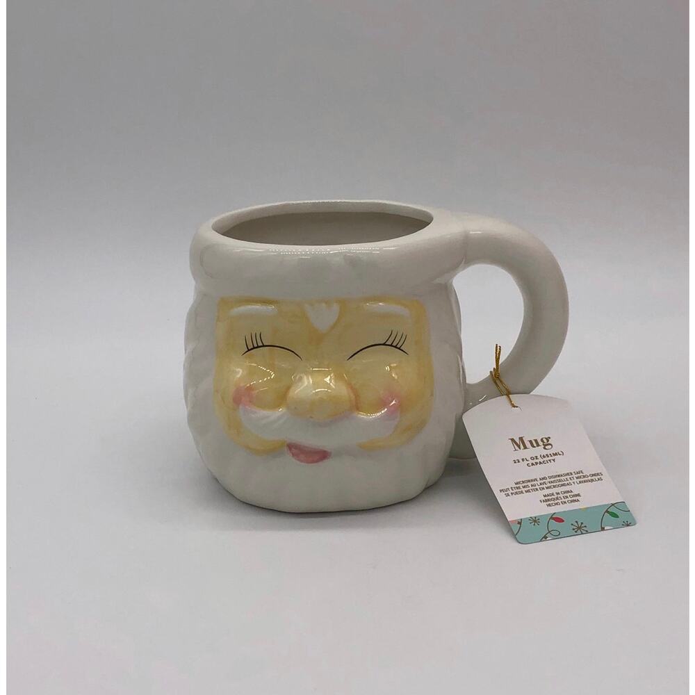 Figural Santa Claus Face Coffee Mug 22 oz Christmas Retro Eyes Closed **FLAWED**